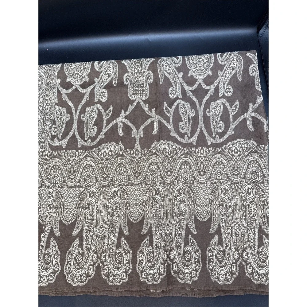 Pottery Barn Tablecloth‎ Scarf 40x60 Brown Paisley Luxury Wool Cotton Blend